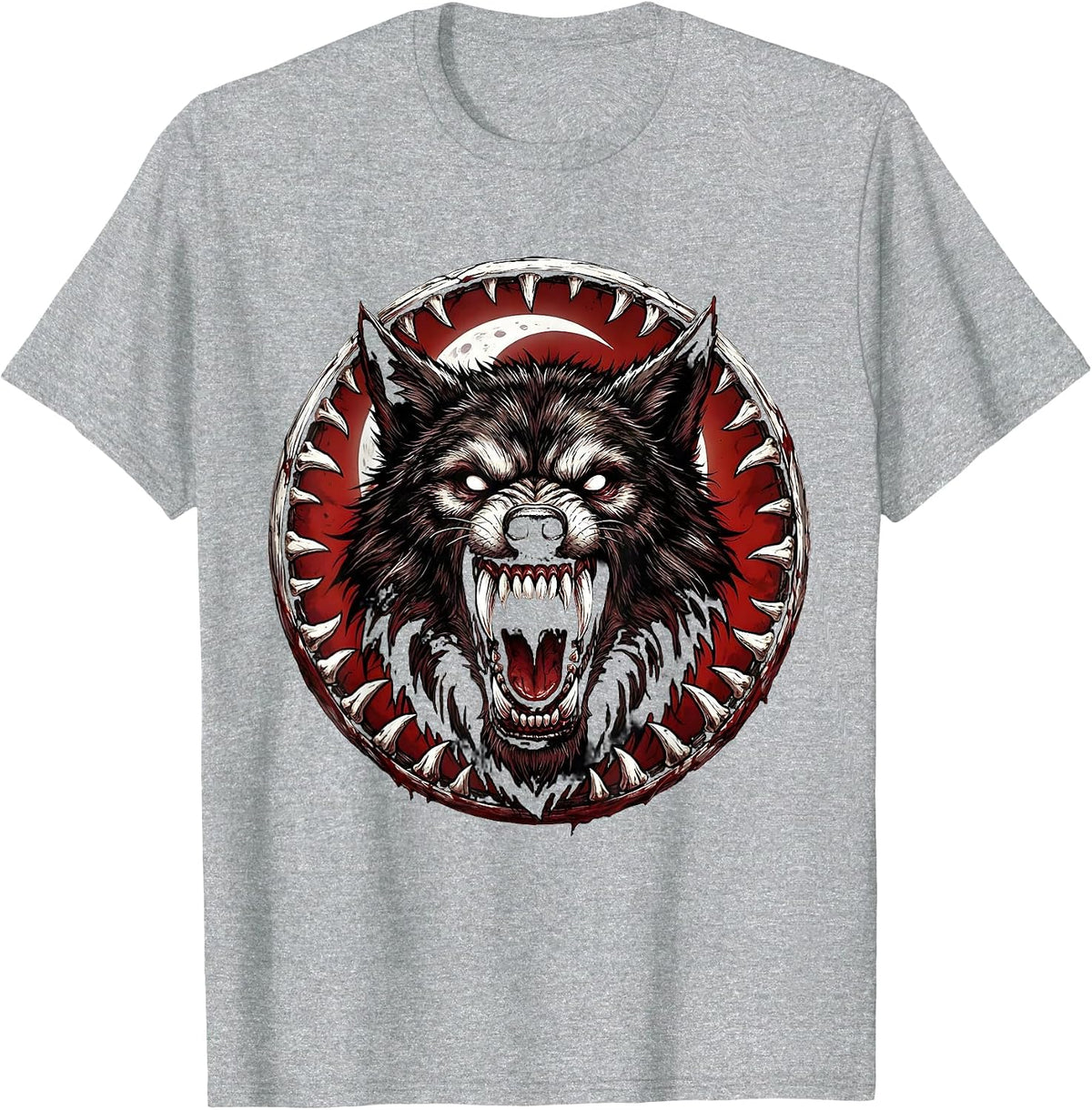 Men's Dental Halloween Werewolf Howling Fangs Design T-Shirt - Heather Grey
