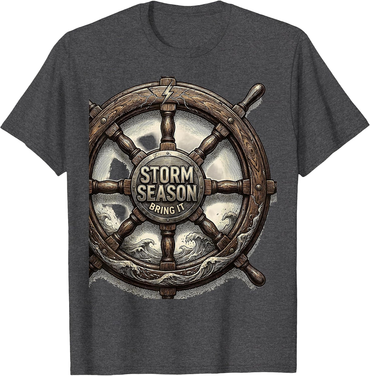 Men's Stronger Than The Storm Season Bring It Design T-Shirt - Dark Heather Grey