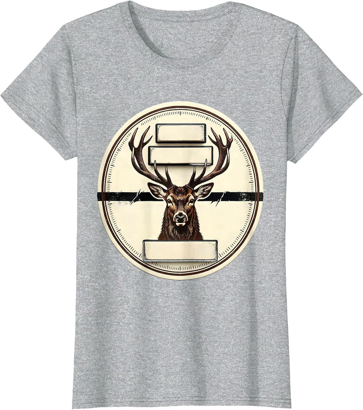 Women's Deer Buck Antler Letterpress Badge Hunting Dad Humor T-Shirt - Heather Grey