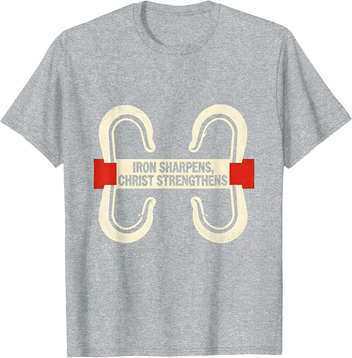 Men's Iron Sharpens, Christ Strengthens Faith Gym Workout T-Shirt - Heather Grey