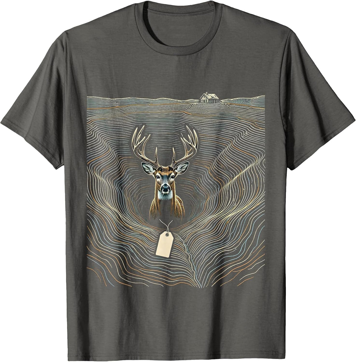 Men's Whitetail Buck Topographic Contour Deer Hunting Dad Humor T-Shirt - Asphalt Grey