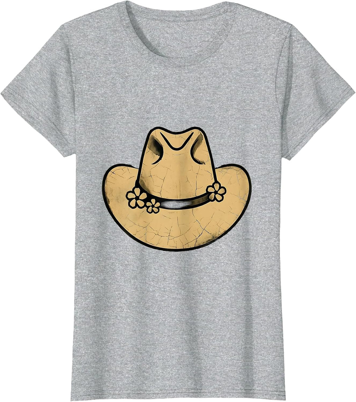 Cowboy Hat Wildflowers Western Boho Illustration T-Shirt - Heather Grey