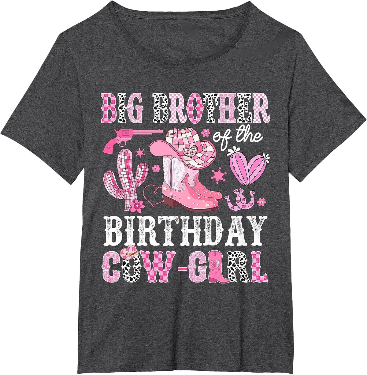 Big Brother of The Birthday Cow-Girl Rodeo Cowgirl Bday T-Shirt - Dark Heather Grey