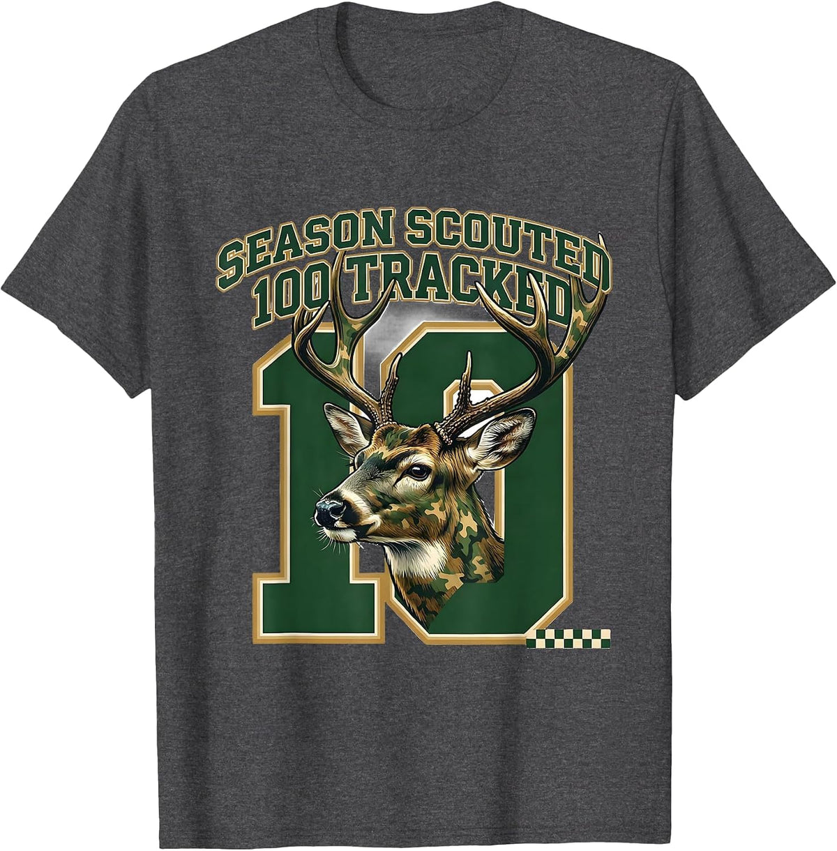 Season Scouted, 100 Tracked Sports Deer Hunting Camo Boys T-Shirt - Dark Heather Grey