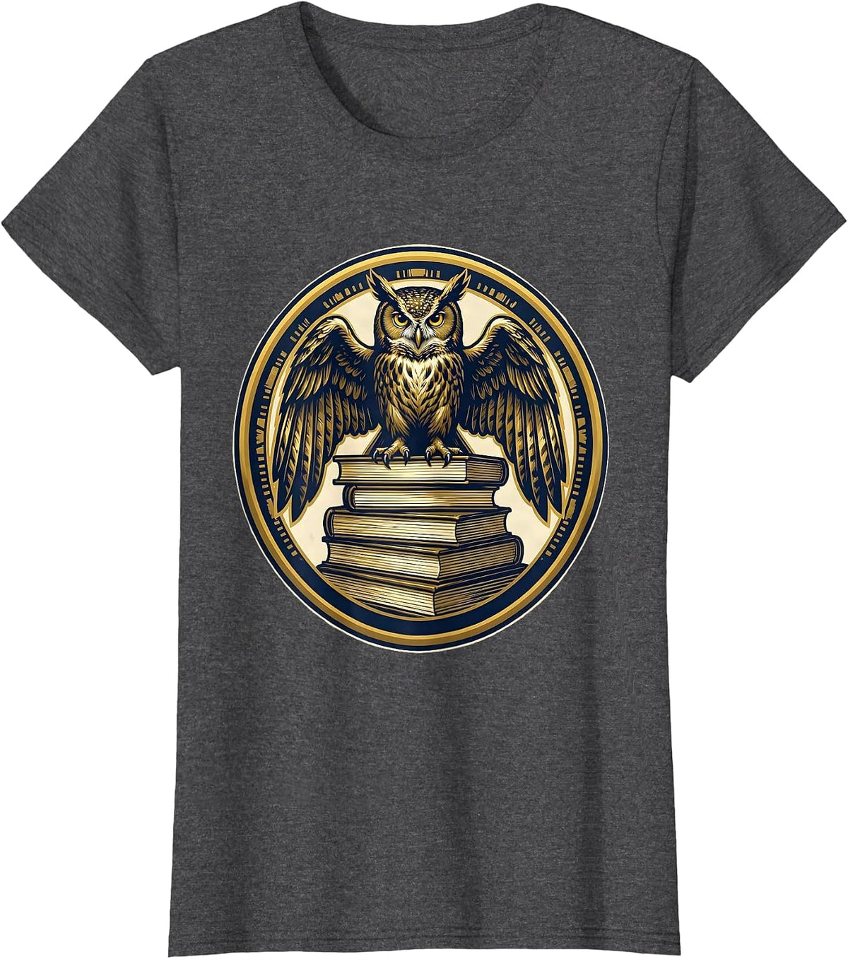 Women's School Counselor Owl on Books Graphic Design T-Shirt - Dark Heather Grey