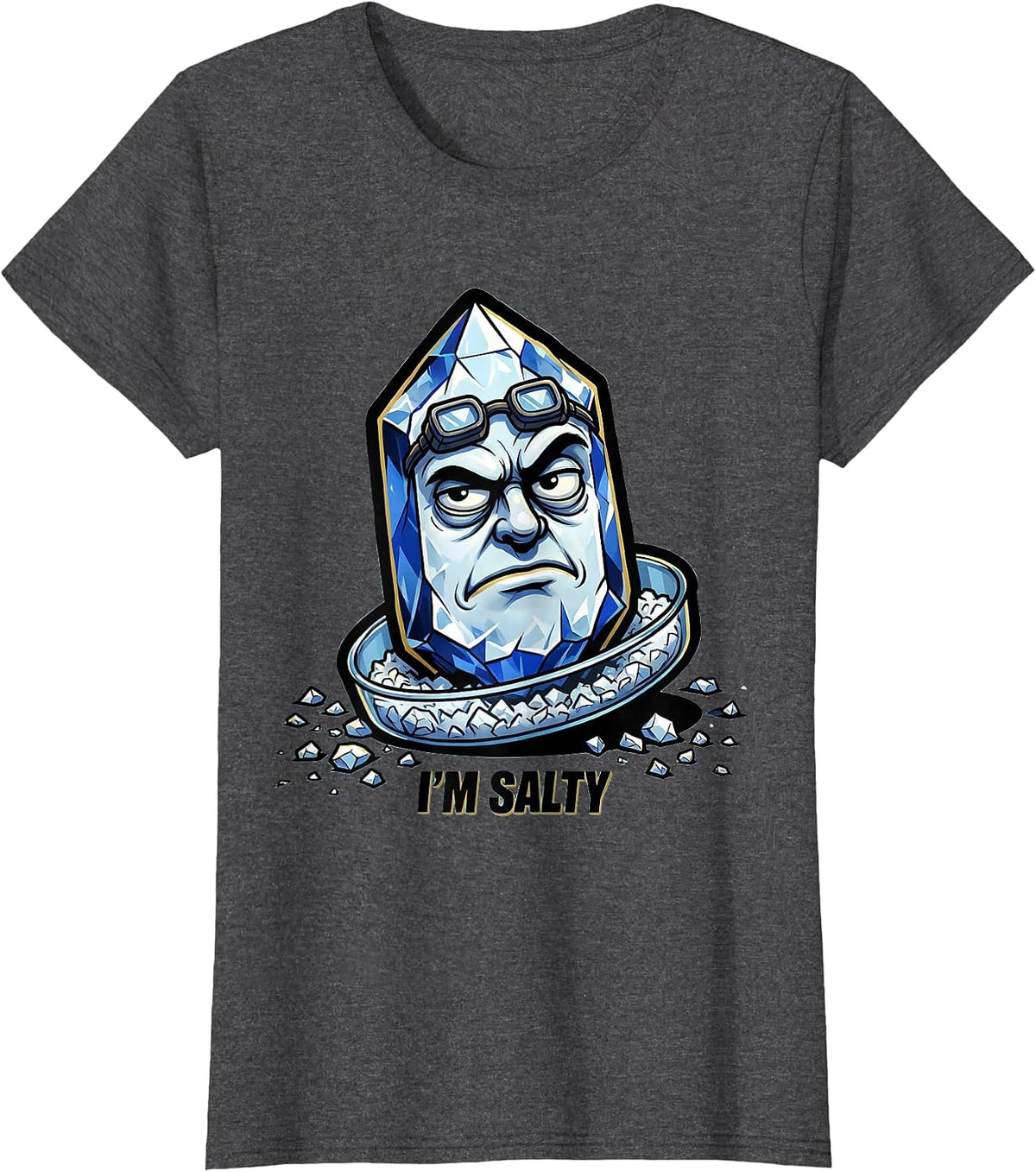 Women's I'm Salty Cartoon Chemistry Pun Humor Science Geek T-Shirt - Dark Heather Grey