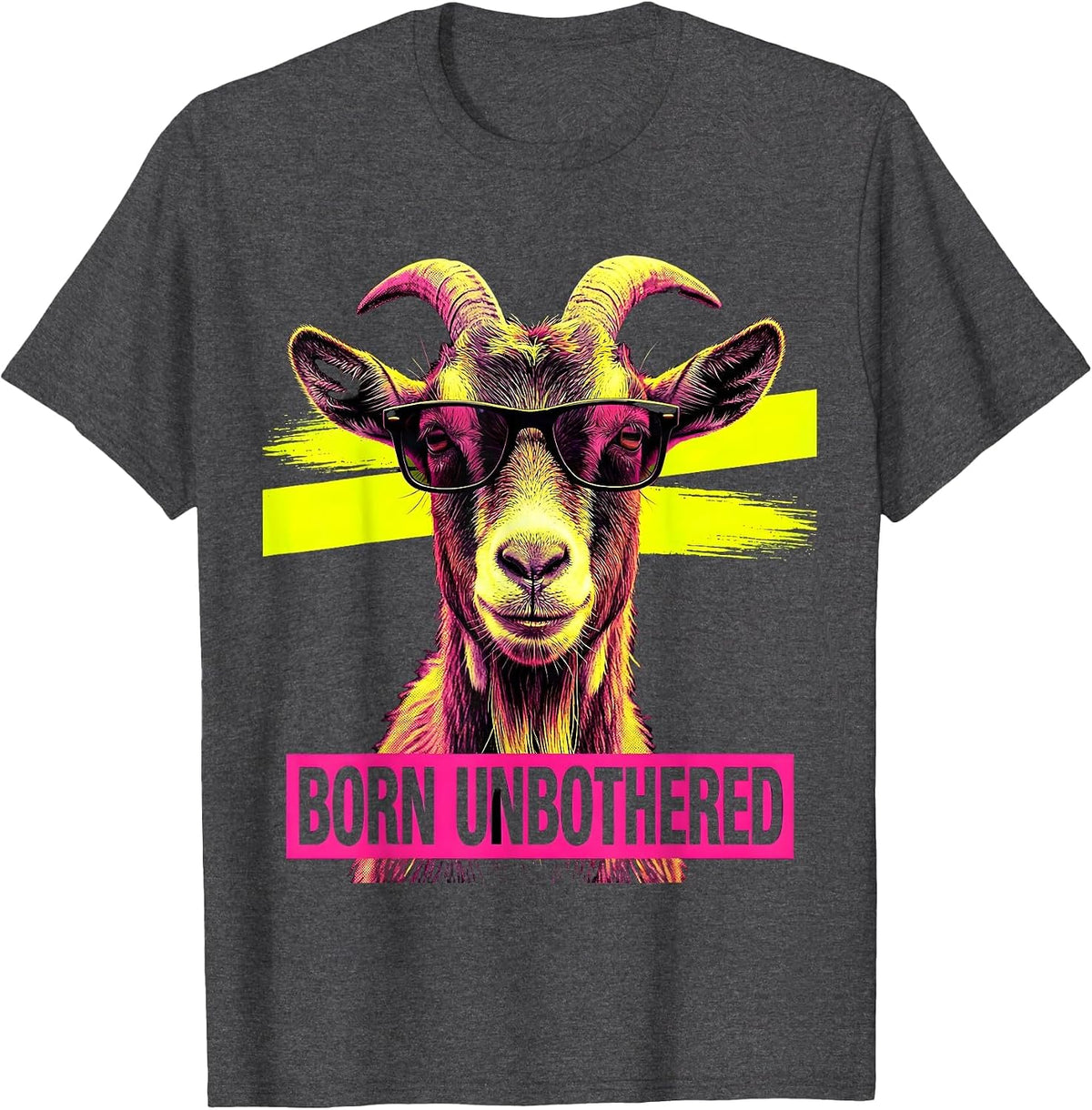 Born Unbothered Risograph Goat Sunglasses Animal Humor T-Shirt - Dark Heather Grey