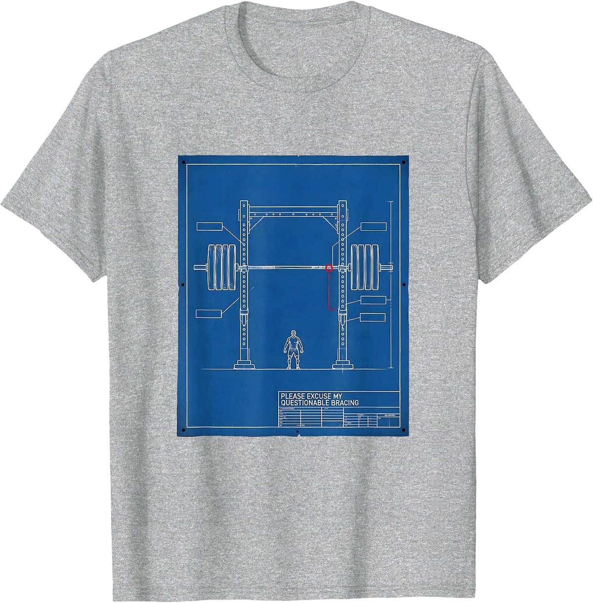 Men's Please Excuse My Questionable Bracing Technical Blueprint T-Shirt - Heather Grey