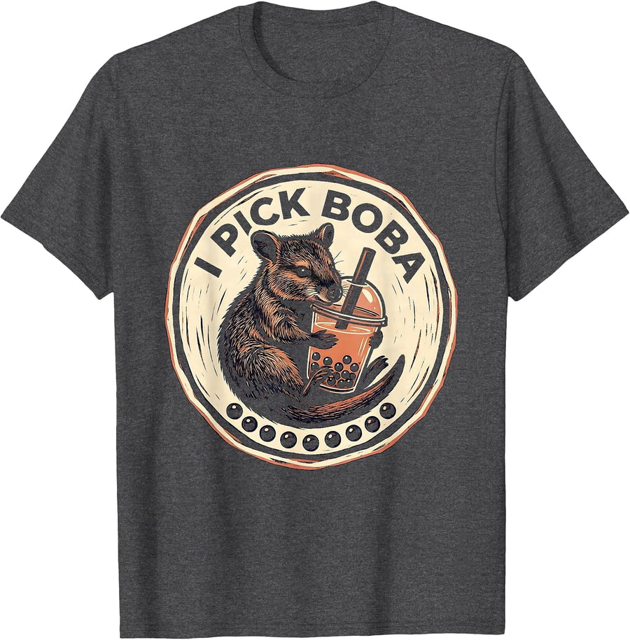 Men's I Pick Boba Kawaii Anime Quokka Bubble Tea Boba Lover T-Shirt - Dark Heather Grey