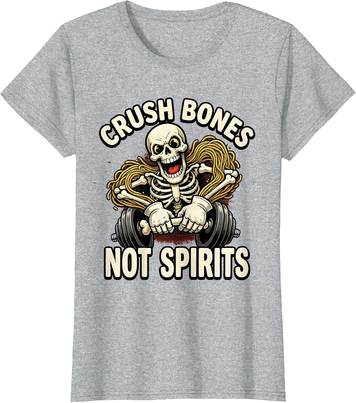 Halloween Skeleton Bone Crusher Gym Design T-Shirt - Heather Grey
