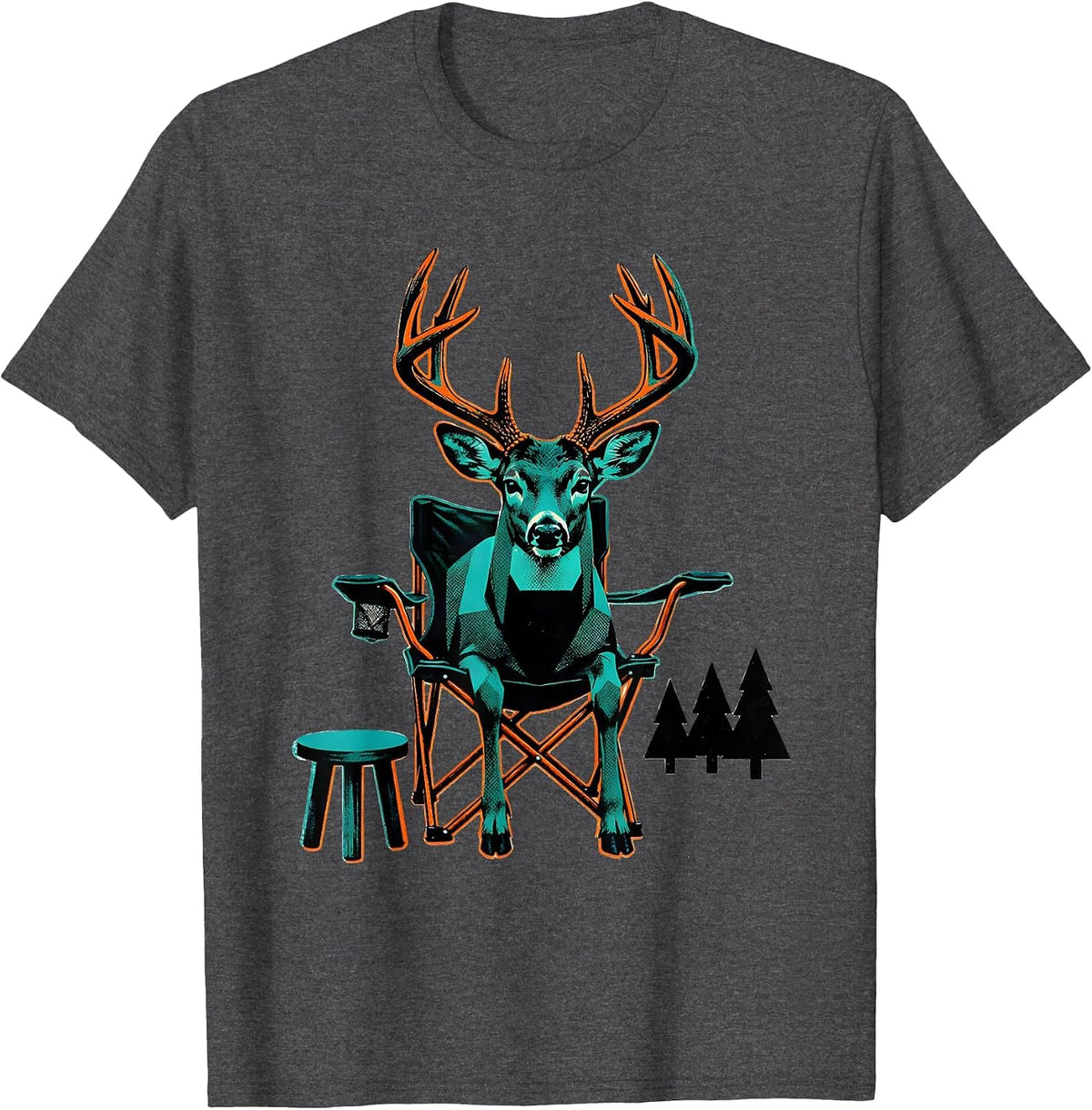Men's Antlered Buck Hunting Chair Deer Hunter Dad Humor T-Shirt - Dark Heather Grey