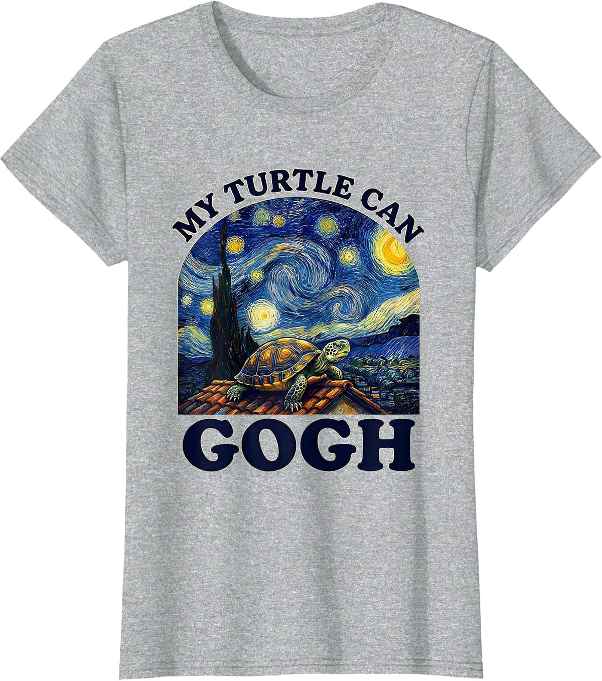 Women's My Turtle Can Gogh Whimsical Art Parody Cat Lover Gift T-Shirt - Heather Grey