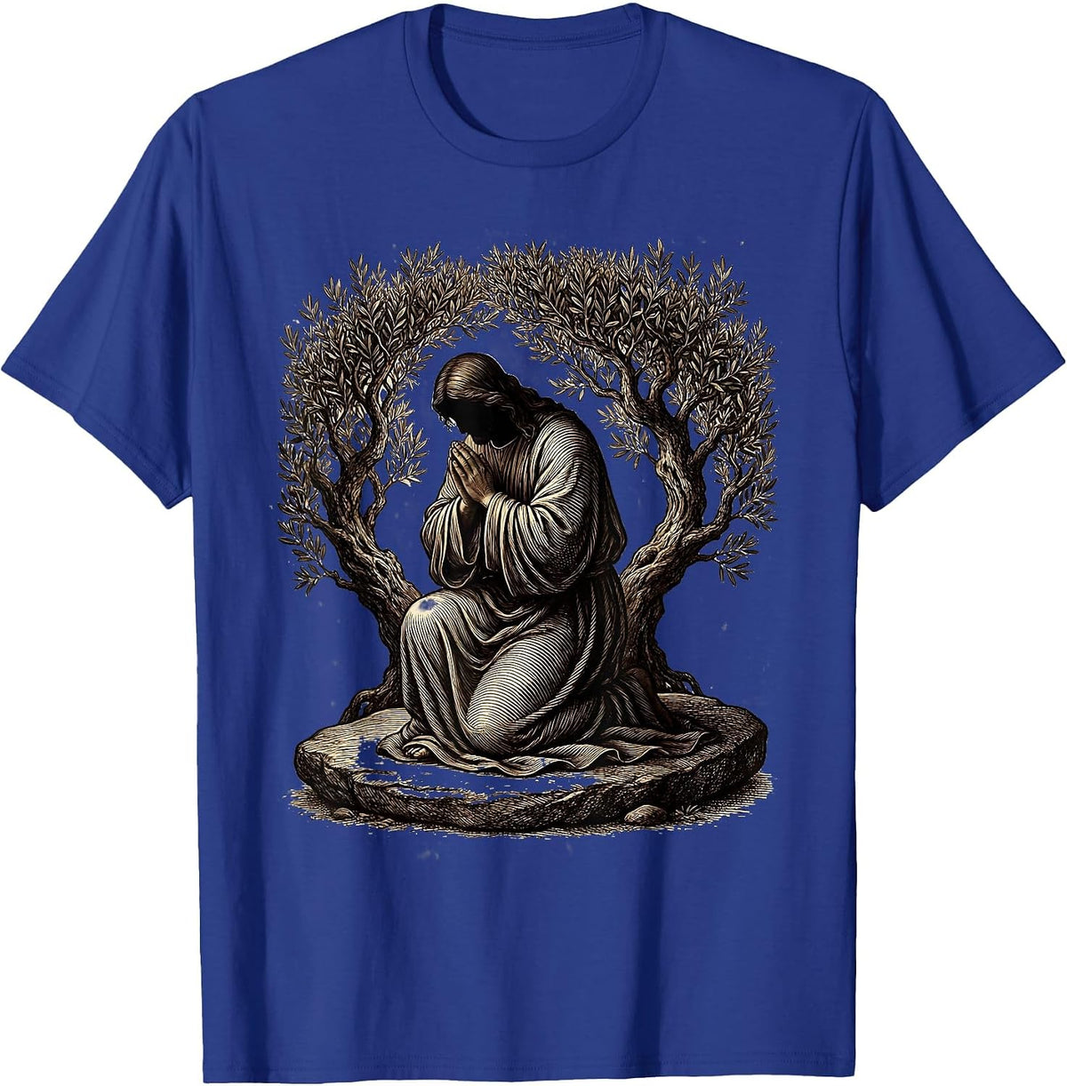 Jesus Kneeling in Prayer at Gethsemane Graphic T-Shirt - Royal Blue