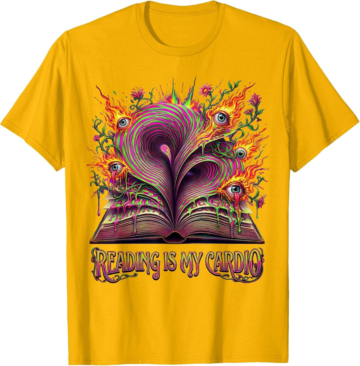 Reading Is My Cardio English Teacher Design T-Shirt - Golden Yellow