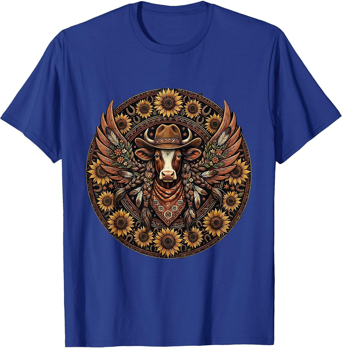 Cowgirl Braids Bandana Rodeo Graphic Tee T-Shirt - Royal Blue