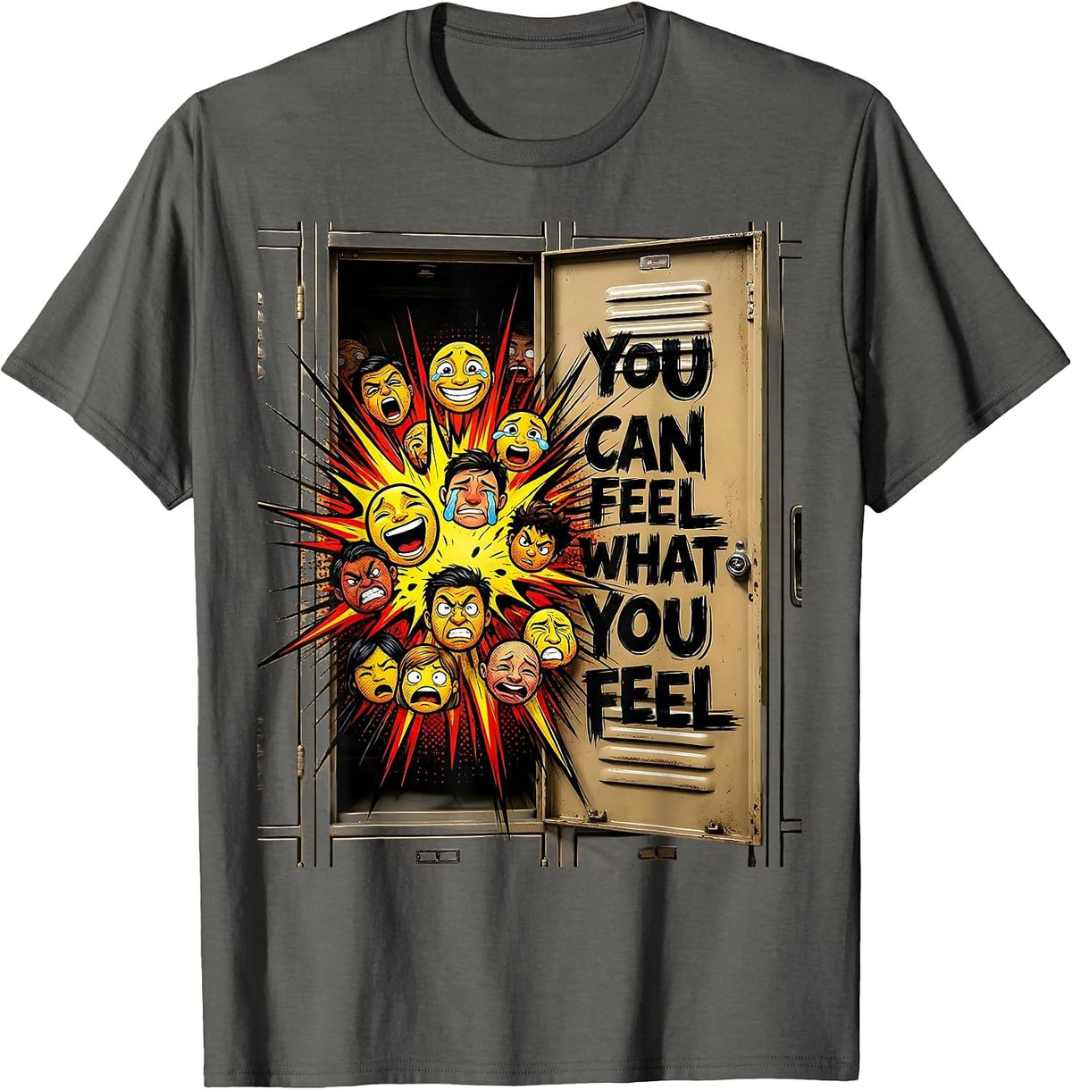 Men's You Can Feel What You Feel Comic Book Mental Health T-Shirt - Asphalt Grey