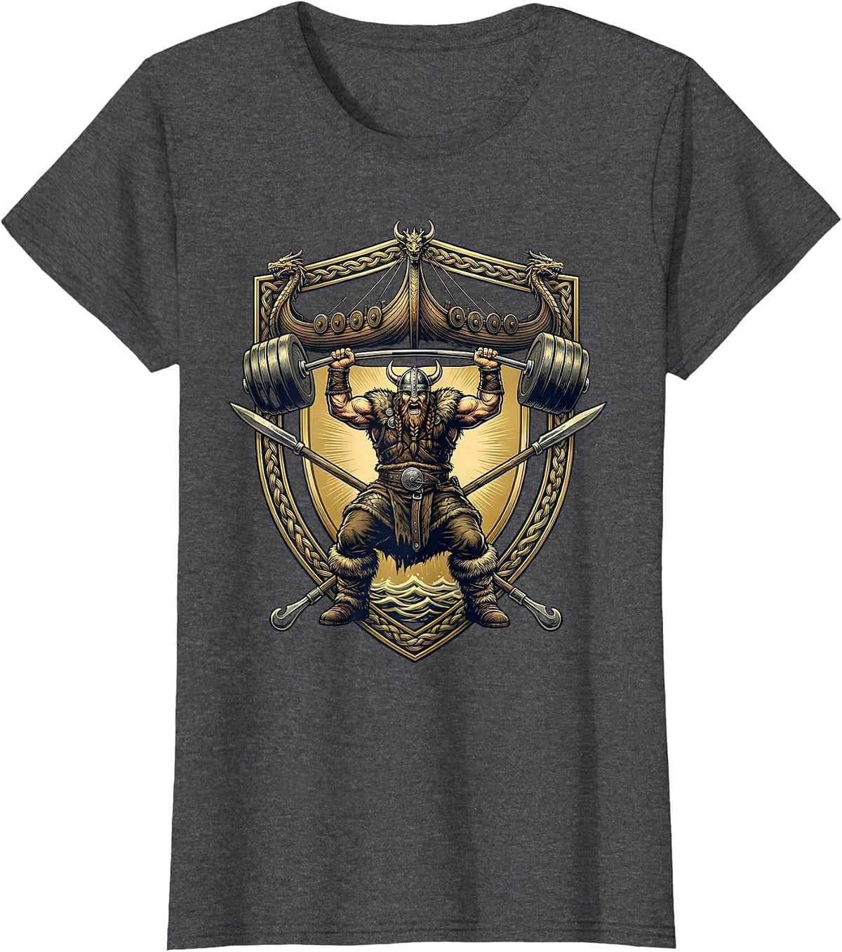 Women's Viking Warrior Deadlift Funny Gym Graphic T-Shirt - Dark Heather Grey