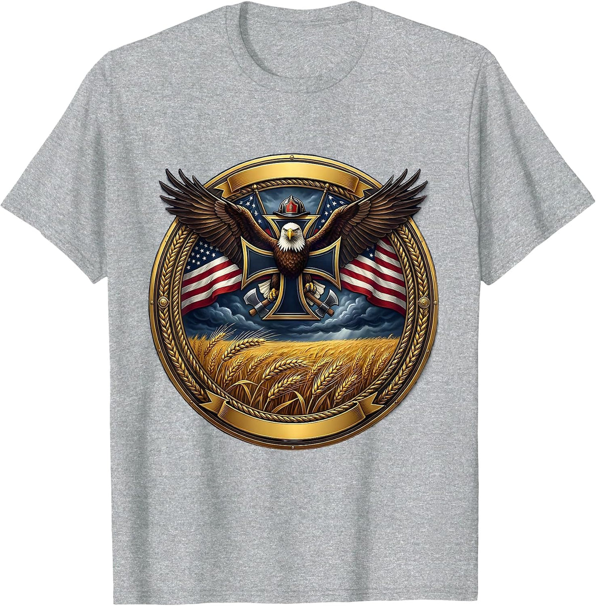 Men's Golden Wheat Field Stormy Sky USA Landscape T-Shirt - Heather Grey