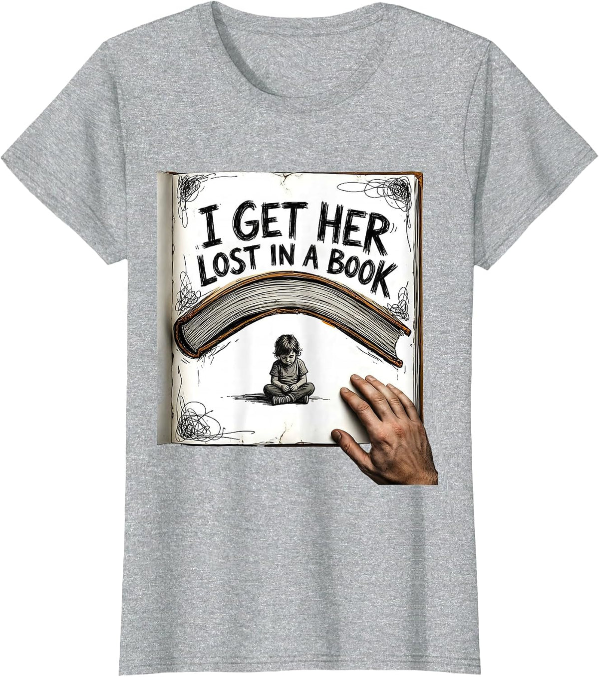 I Get Her Lost In A Book Hand-Sketched Paraeducator T-Shirt - Heather Grey