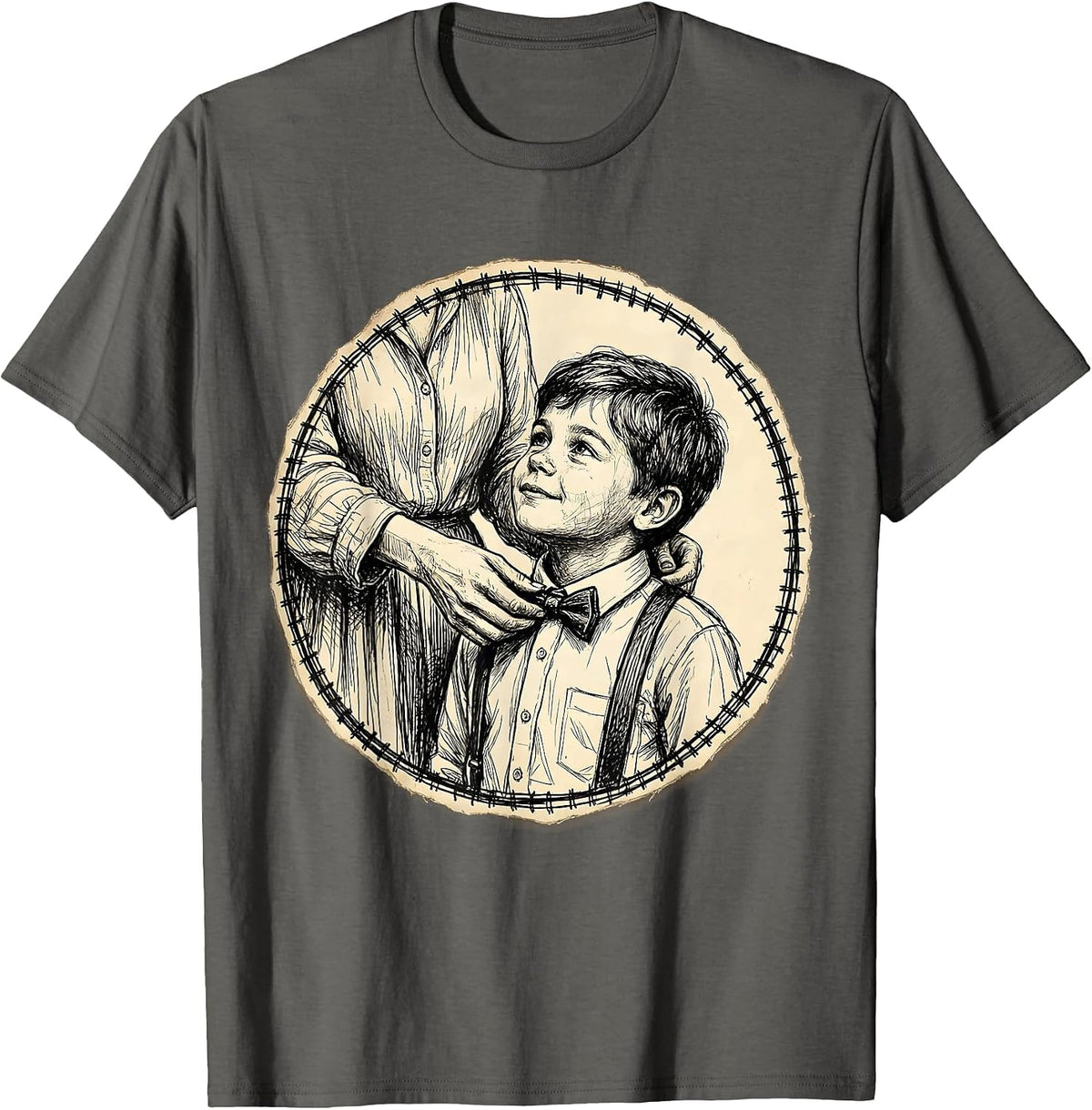 Men's Auntie Fixing Nephew's Bow Tie Illustration T-Shirt - Asphalt Grey
