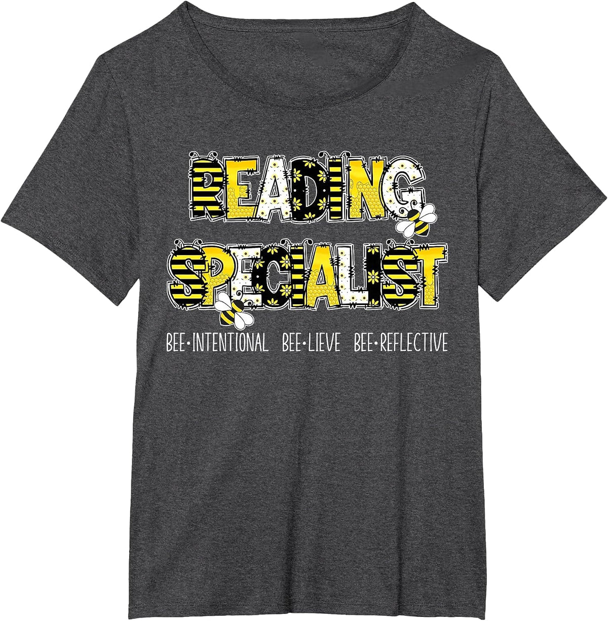 Retro Reading Specialist Bee Reading Interventionist Squad T-Shirt - Dark Heather Grey