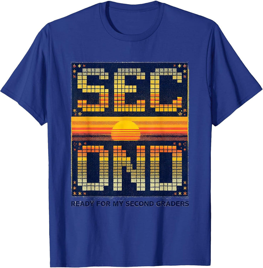 Ready For My Second Graders Retro Teacher Back To School T-Shirt - Royal Blue
