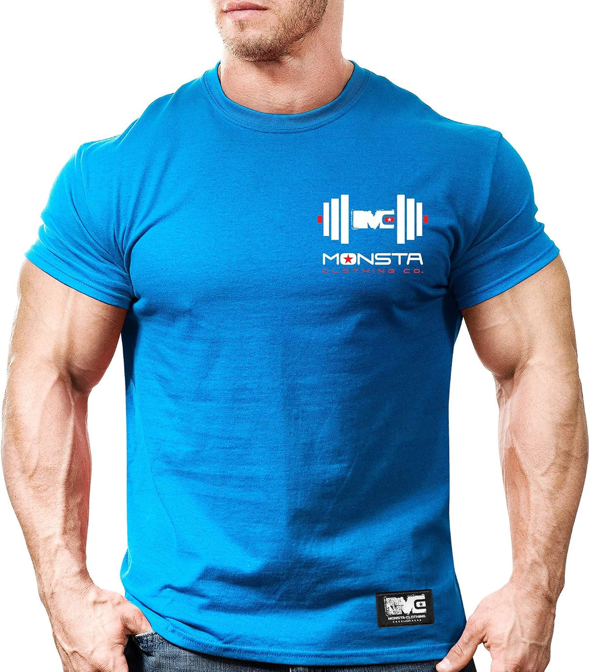Monsta Clothing Co. Men's Workout (CSS:MC-Dumbbell-L) Gym T-Shirt (A:WT/RD) - Blue