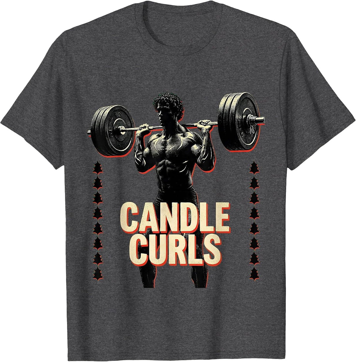 Men's Candle Curls Funny Christmas Gym Bodybuilding Weightlifting T-Shirt - Dark Heather Grey