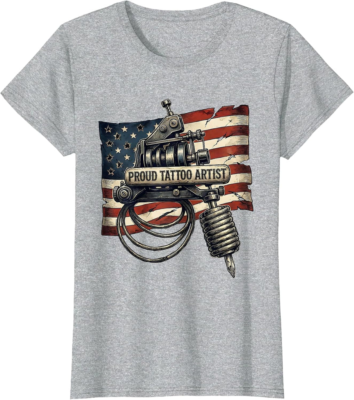 Proud Tattoo Artist Distressed American Flag Vintage Tattoo T-Shirt - Heather Grey