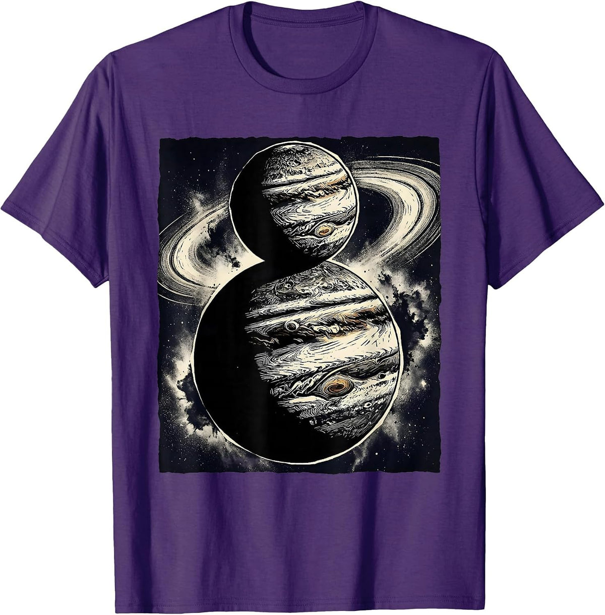 Men's Two Planets Nebula Space Illustration Kirk T-Shirt - Purple