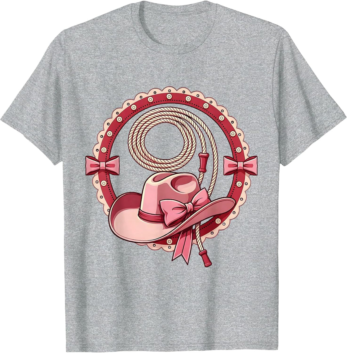 Men's Pink Cowgirl Lasso Twirl Western Rodeo Graphic T-Shirt - Heather Grey