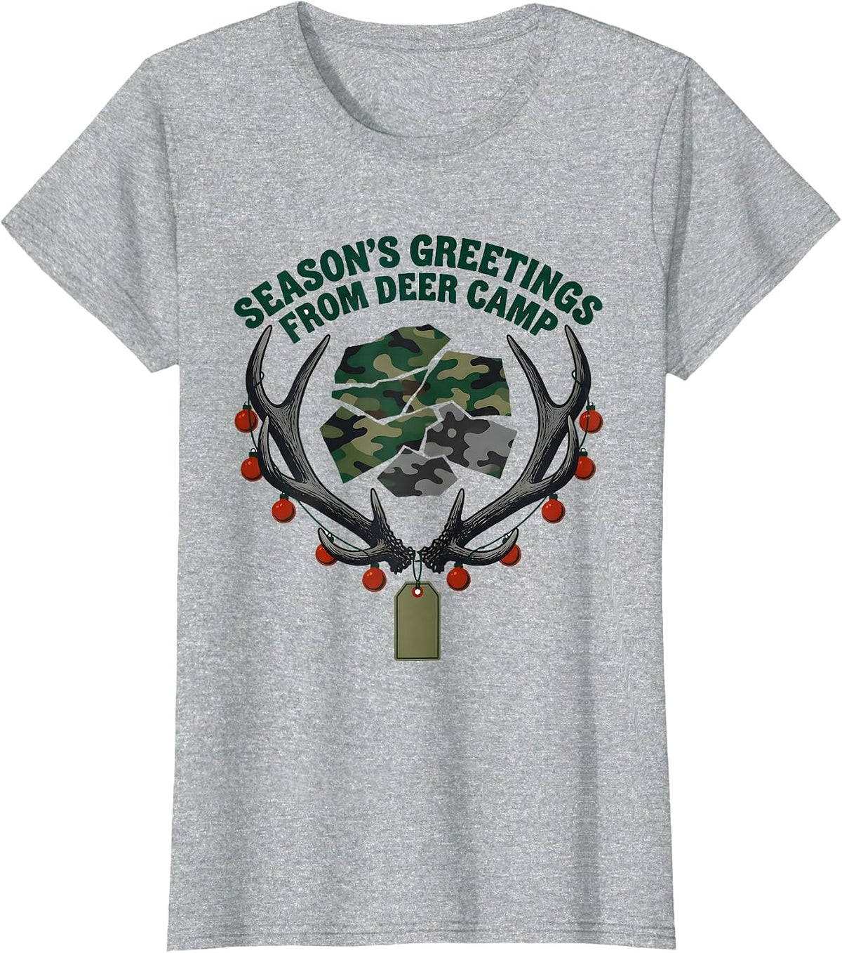 Women's Season's Greetings From Deer Camp Funny Hunting Christmas T-Shirt - Heather Grey