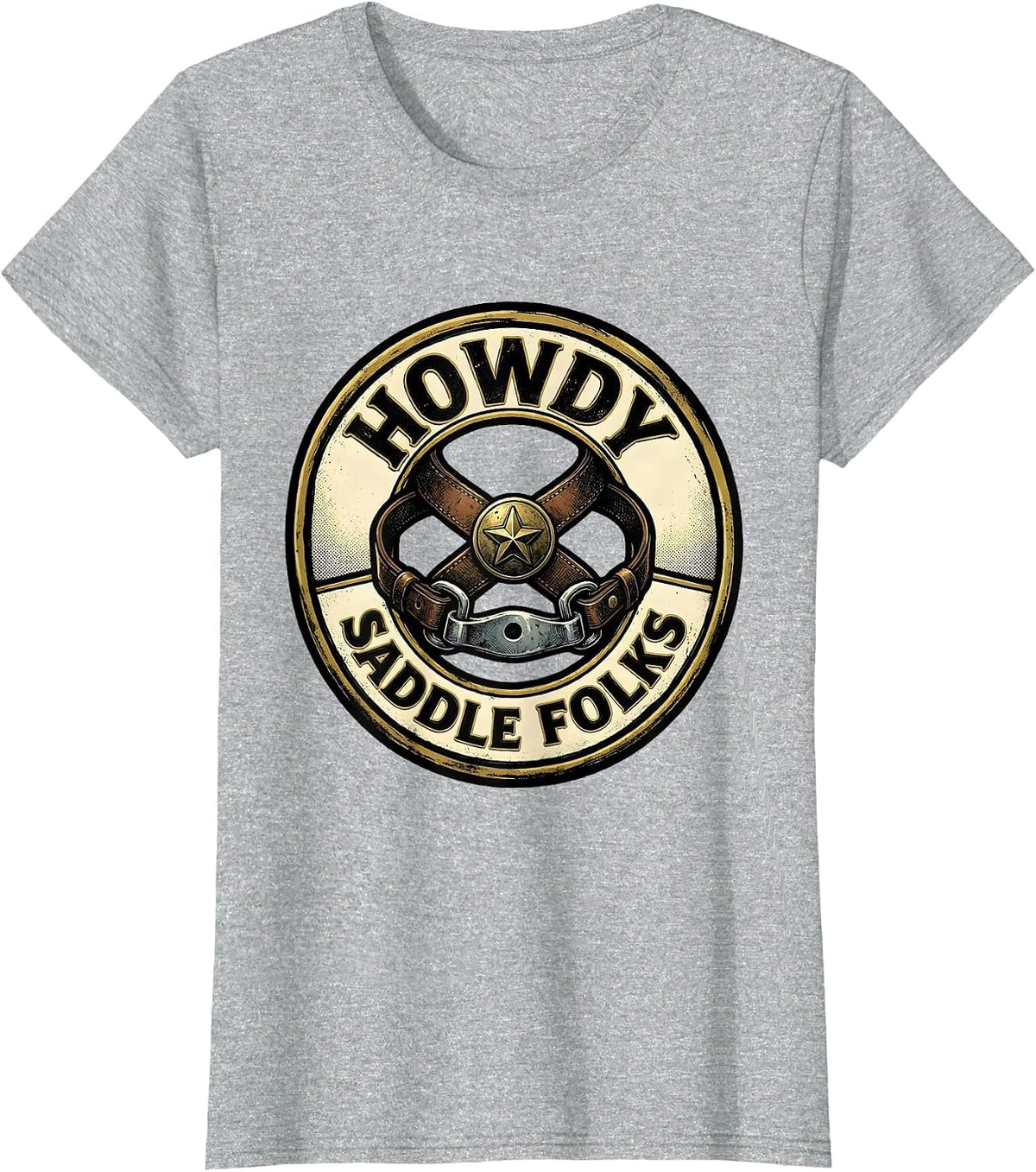 Women's Howdy, Saddle Folks Western Cowboy Cowgirl Rodeo Pride T-Shirt - Heather Grey