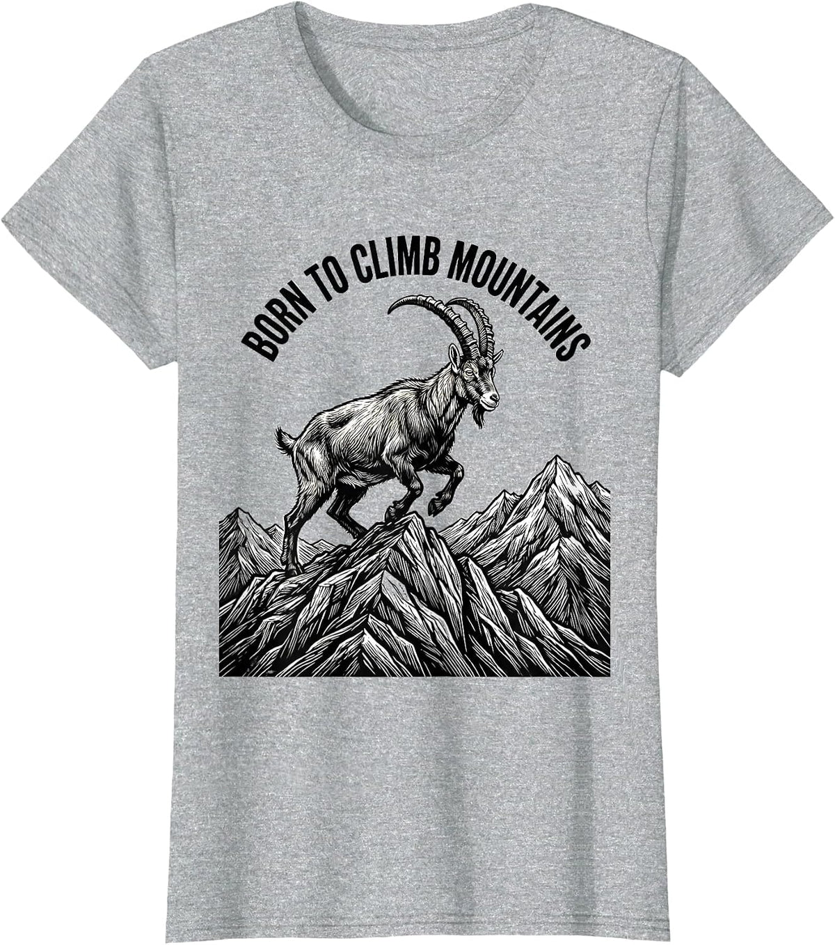 Born to Climb Mountains Goat Design T-Shirt - Heather Grey