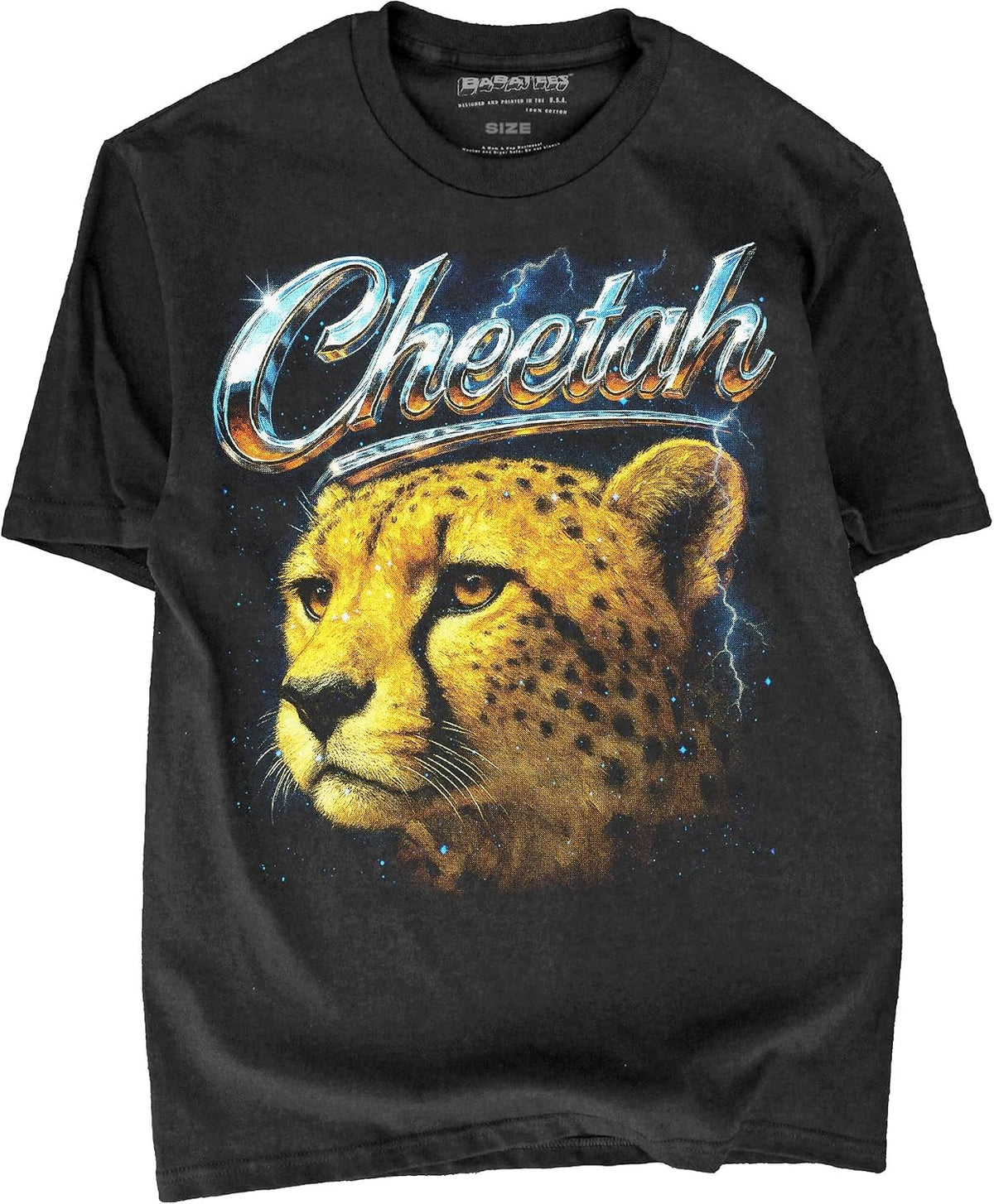Heavy Metal 80s Animal Black Tshirt - 100% Cotton - for Men & Women - Cheetah