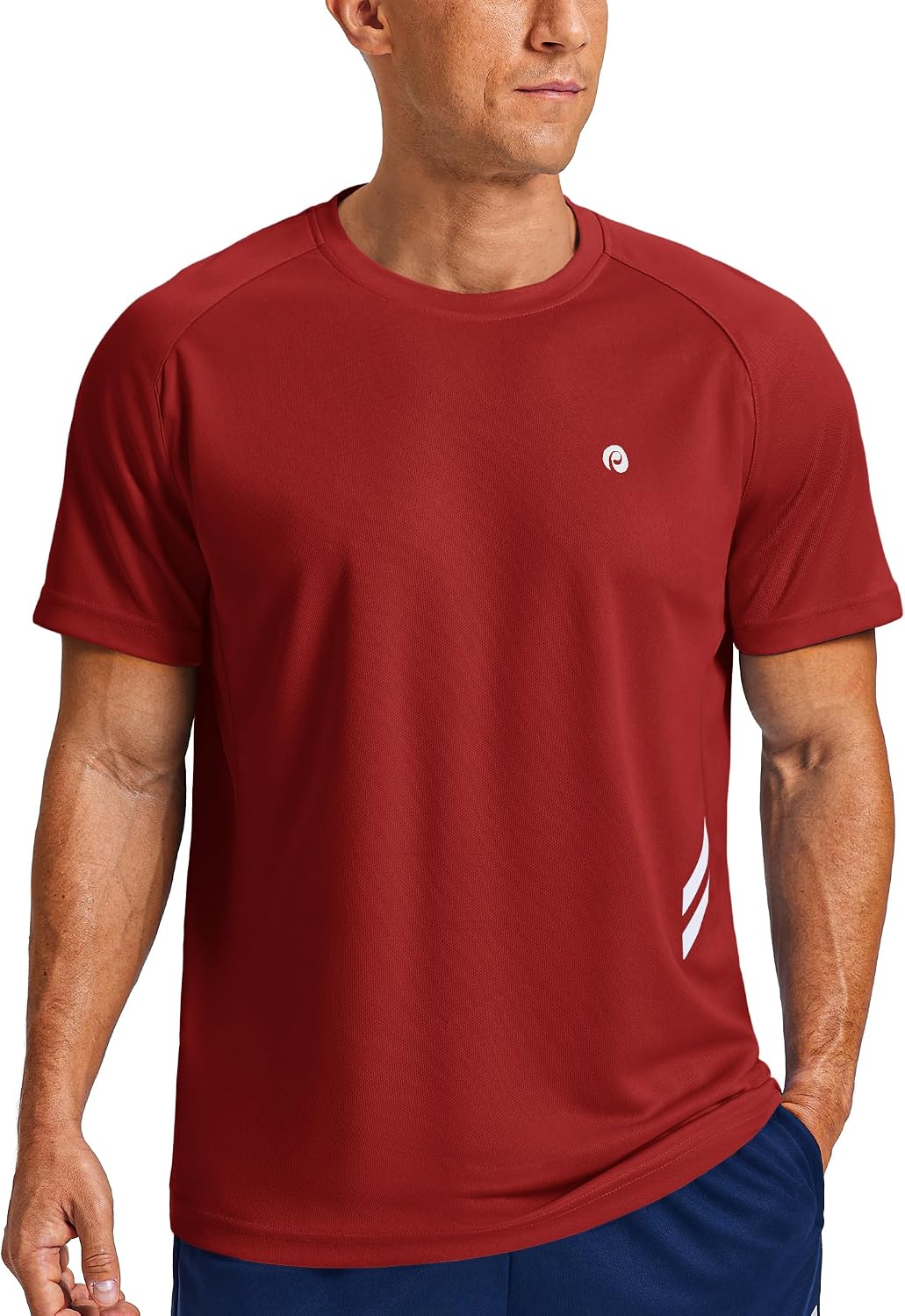 PINSPARK Men's Quick Dry Athletic Workout T-Shirts Moisture Wicking Running Shirts Short Sleeve Gym Tee - Red