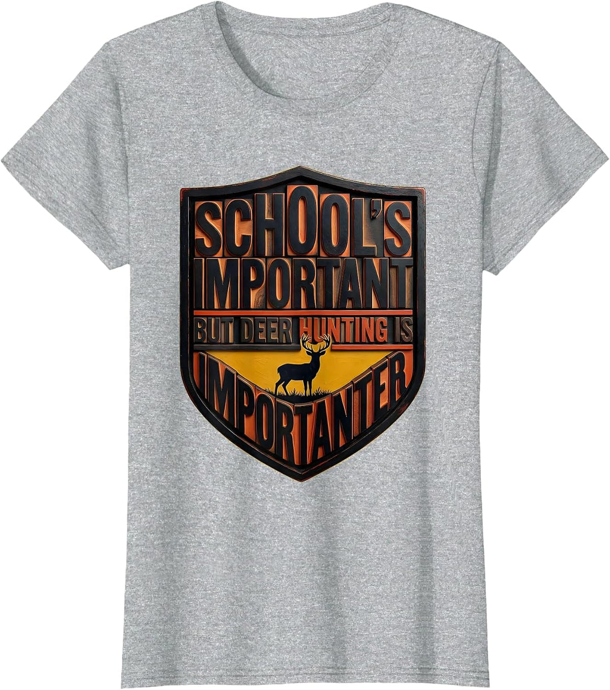 Women's School's Important But Deer Hunting Is Importanter Youth T-Shirt - Heather Grey