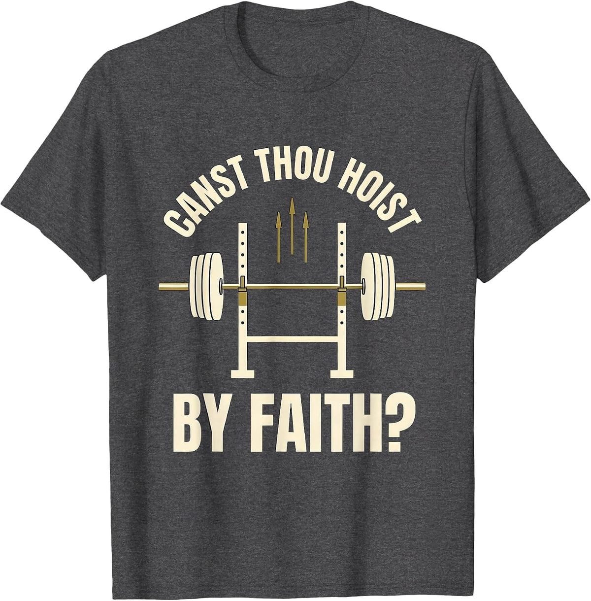 Men's Canst Thou Hoist by Faith Christian Gym Medieval Knight T-Shirt - Dark Heather Grey