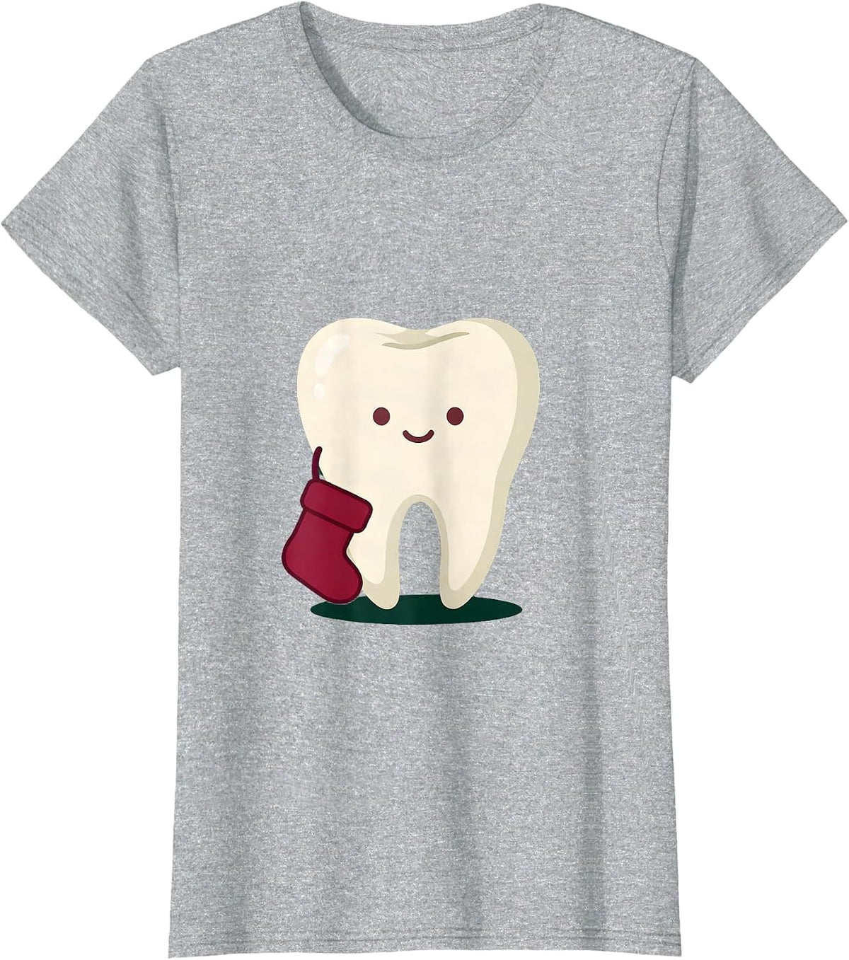 Women's Broad Tooth Mascot Cute Kawaii Dentist Christmas T-Shirt - Heather Grey