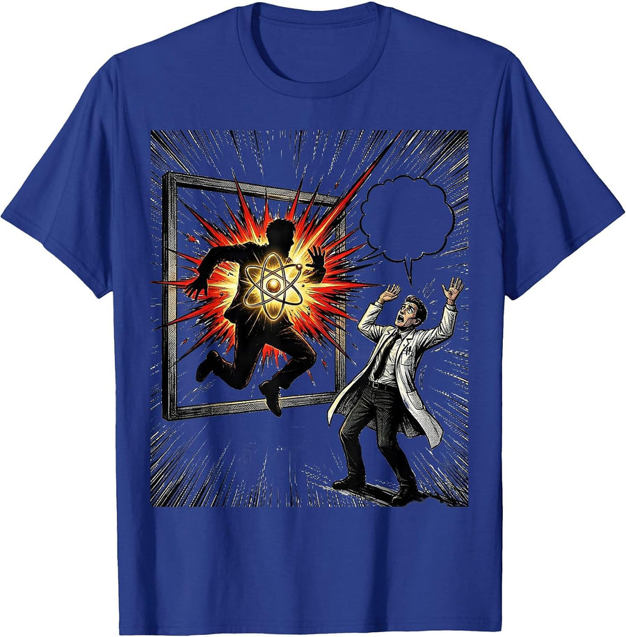 Bursting Atom Comic Book Science Nerd Humor T-Shirt - Royal Blue