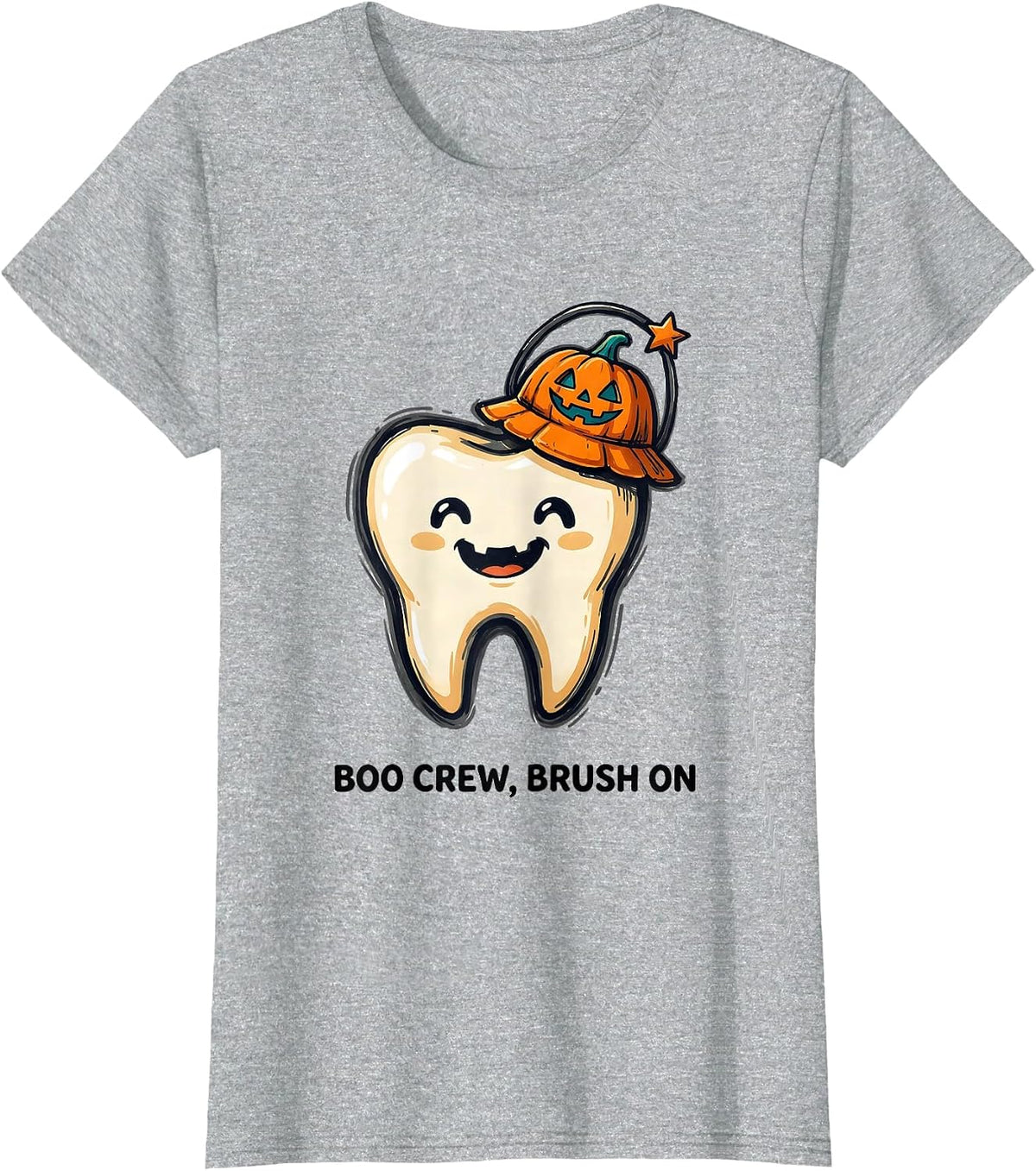 Women's Boo Crew Brush On Dental Squad Halloween Costume Humor T-Shirt - Heather Grey