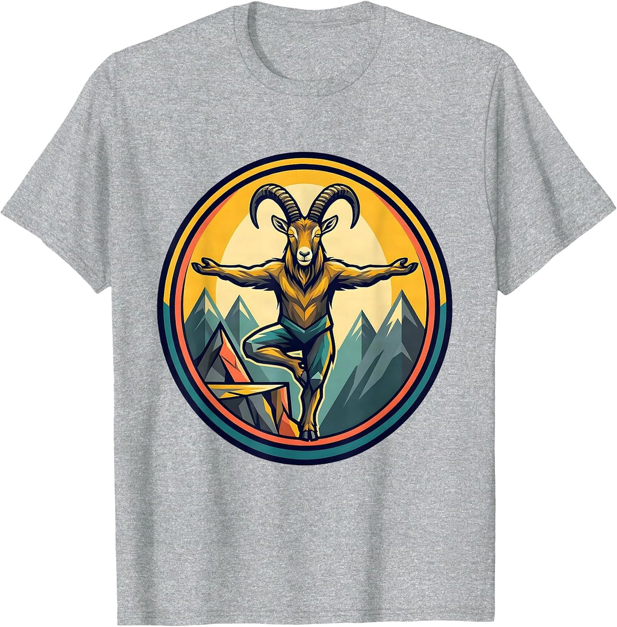 Men's Funny Mountain Goat Yoga on Cliff Edge Graphic T-Shirt - Heather Grey