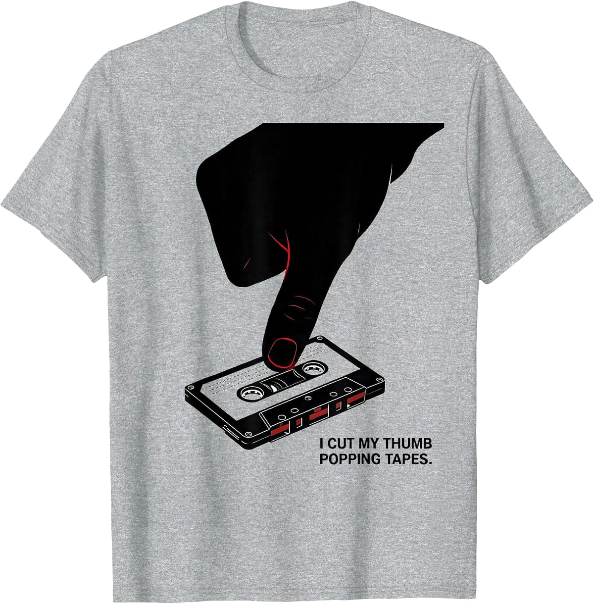 Men's I Cut My Thumb Popping Tapes Vintage 90s Hip Hop Lyric T-Shirt - Heather Grey
