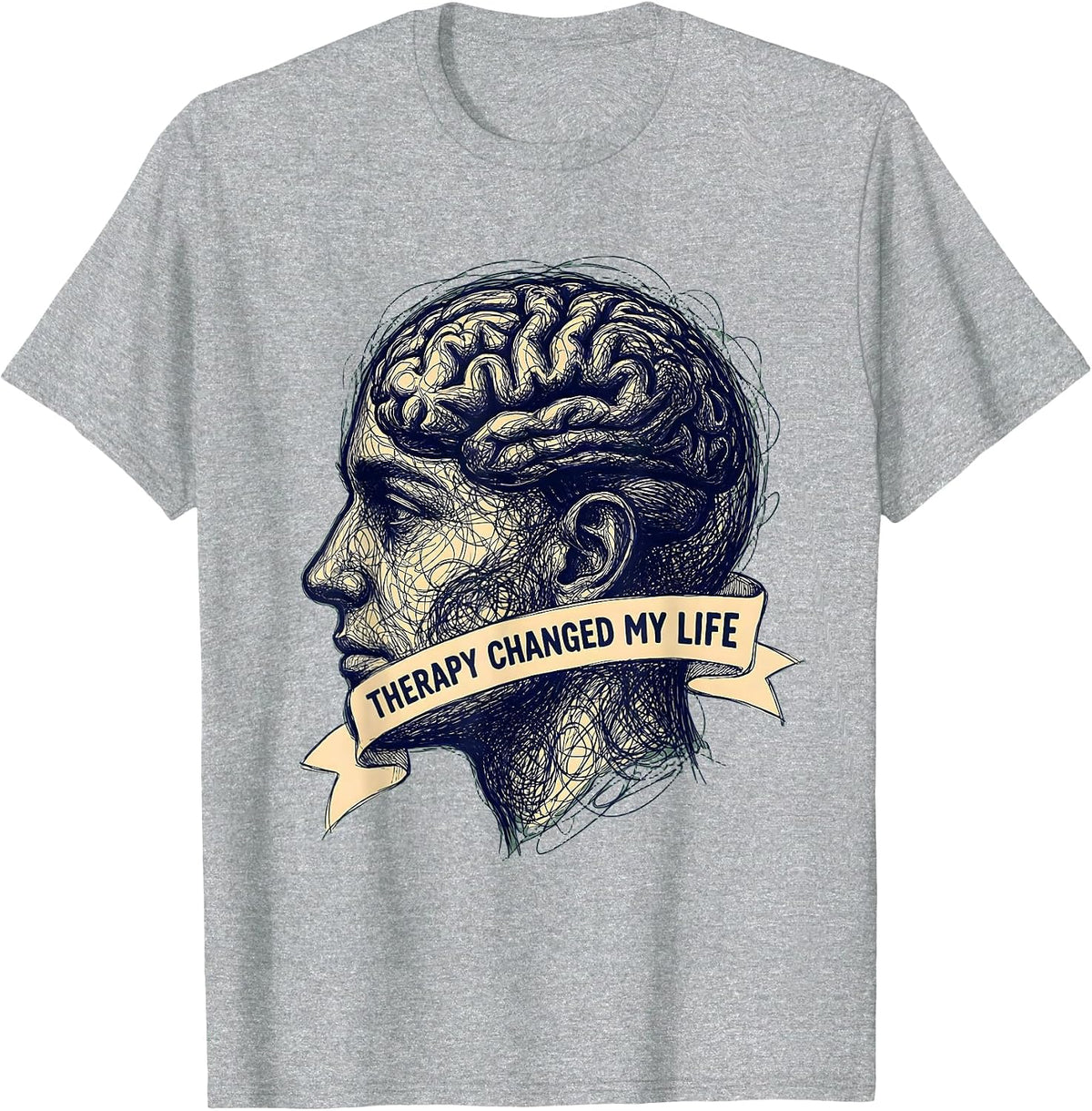 Men's Therapy Changed My Life Mental Health Design T-Shirt - Heather Grey
