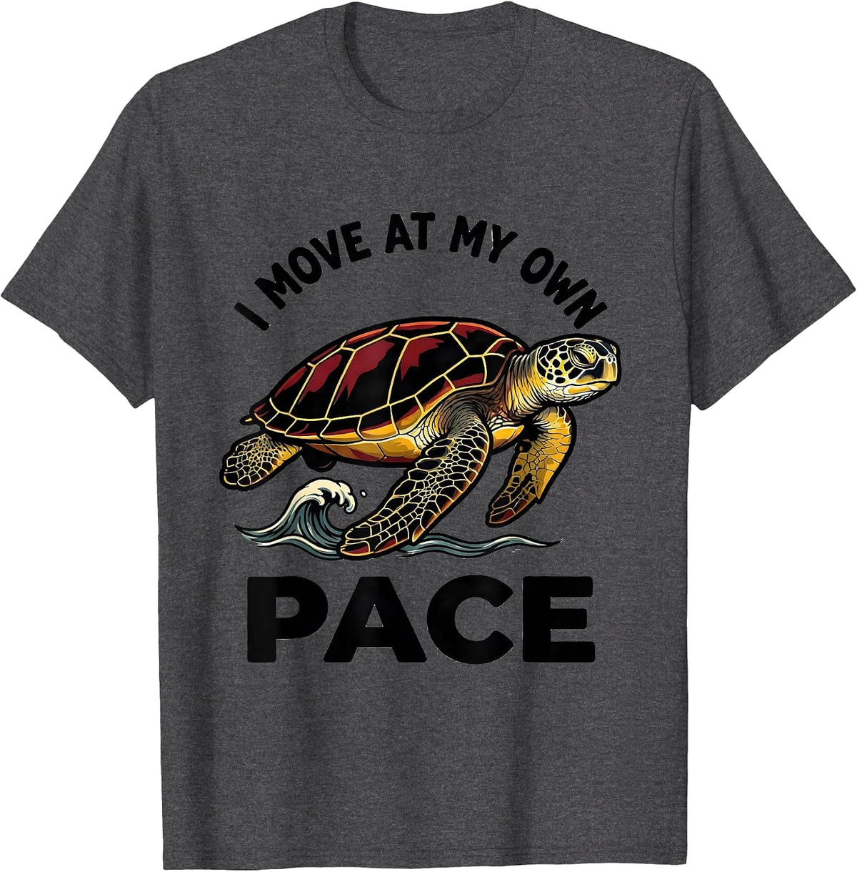 Men's I Move At My Own Pace Tattoo Sea Turtle Ocean Animal Lover T-Shirt - Dark Heather Grey