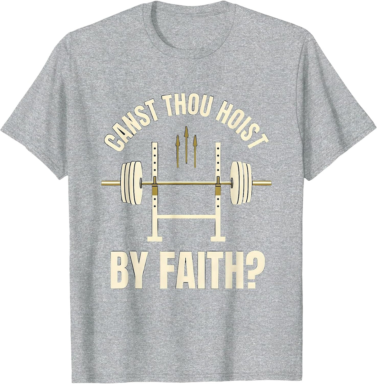 Men's Canst Thou Hoist by Faith Christian Gym Medieval Knight T-Shirt - Heather Grey