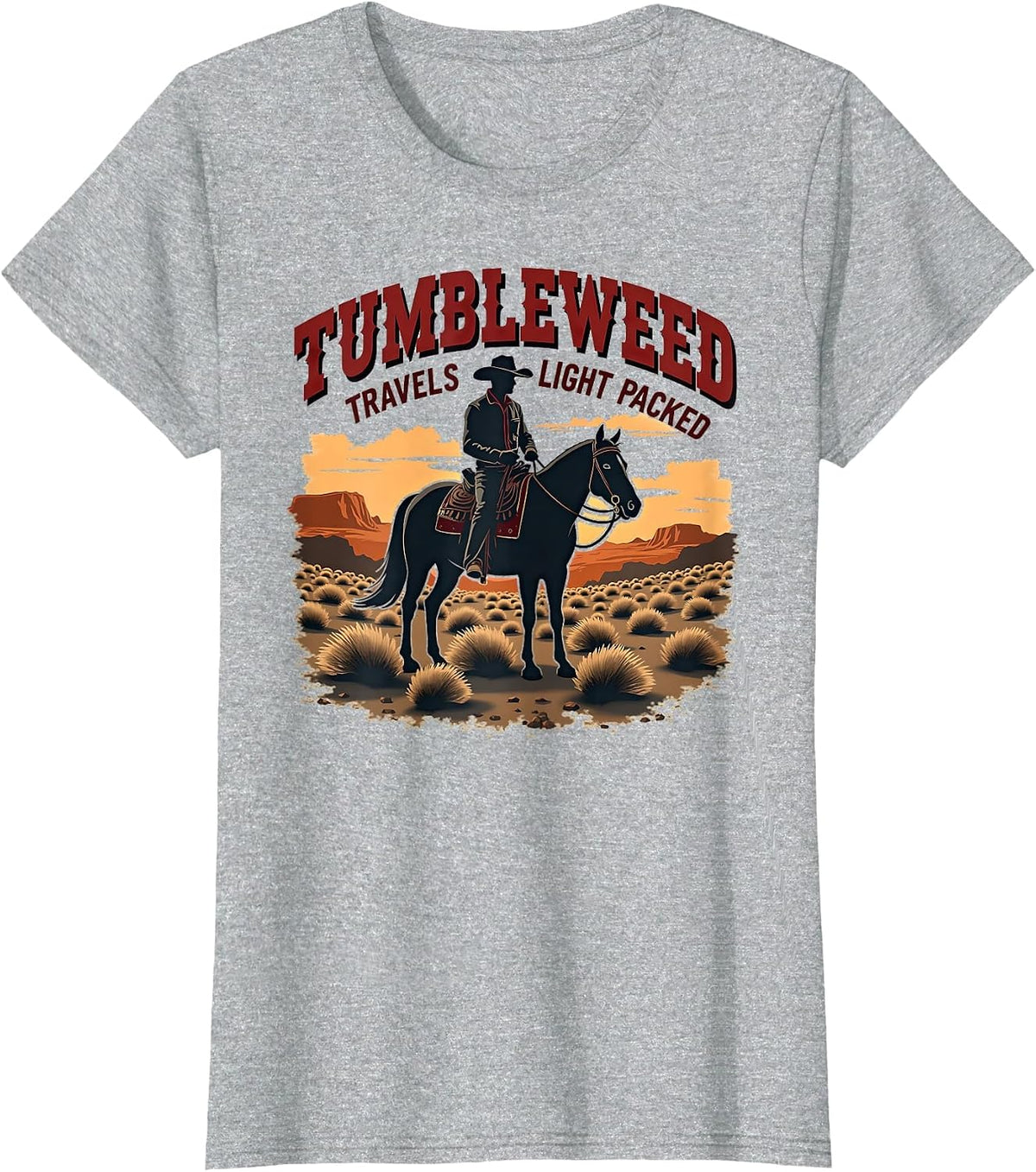 Tumbleweed Travels Light Western Cowboy Design T-Shirt - Heather Grey