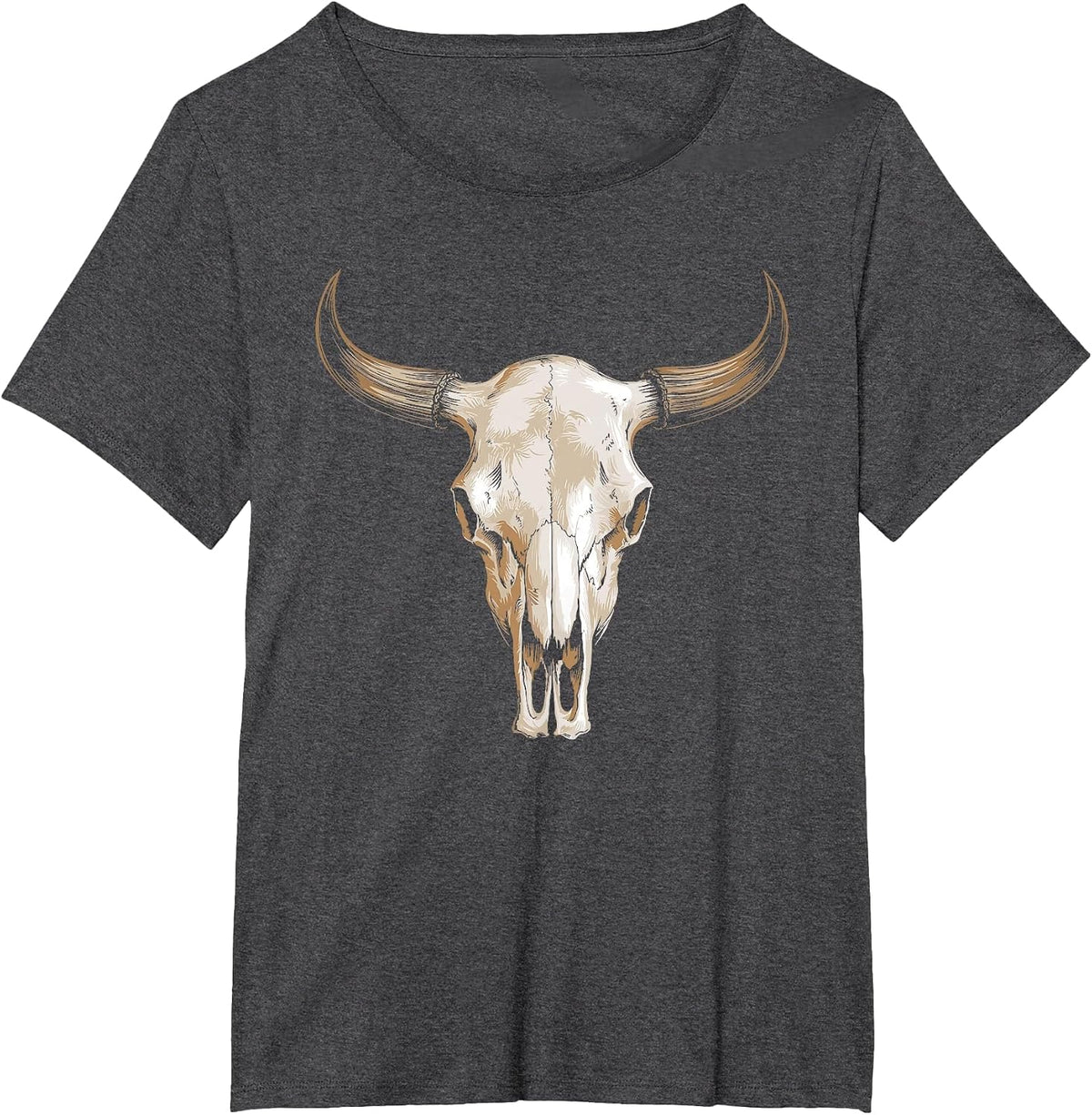 Boho Cow Skull T-Shirt - Dark Heather Grey