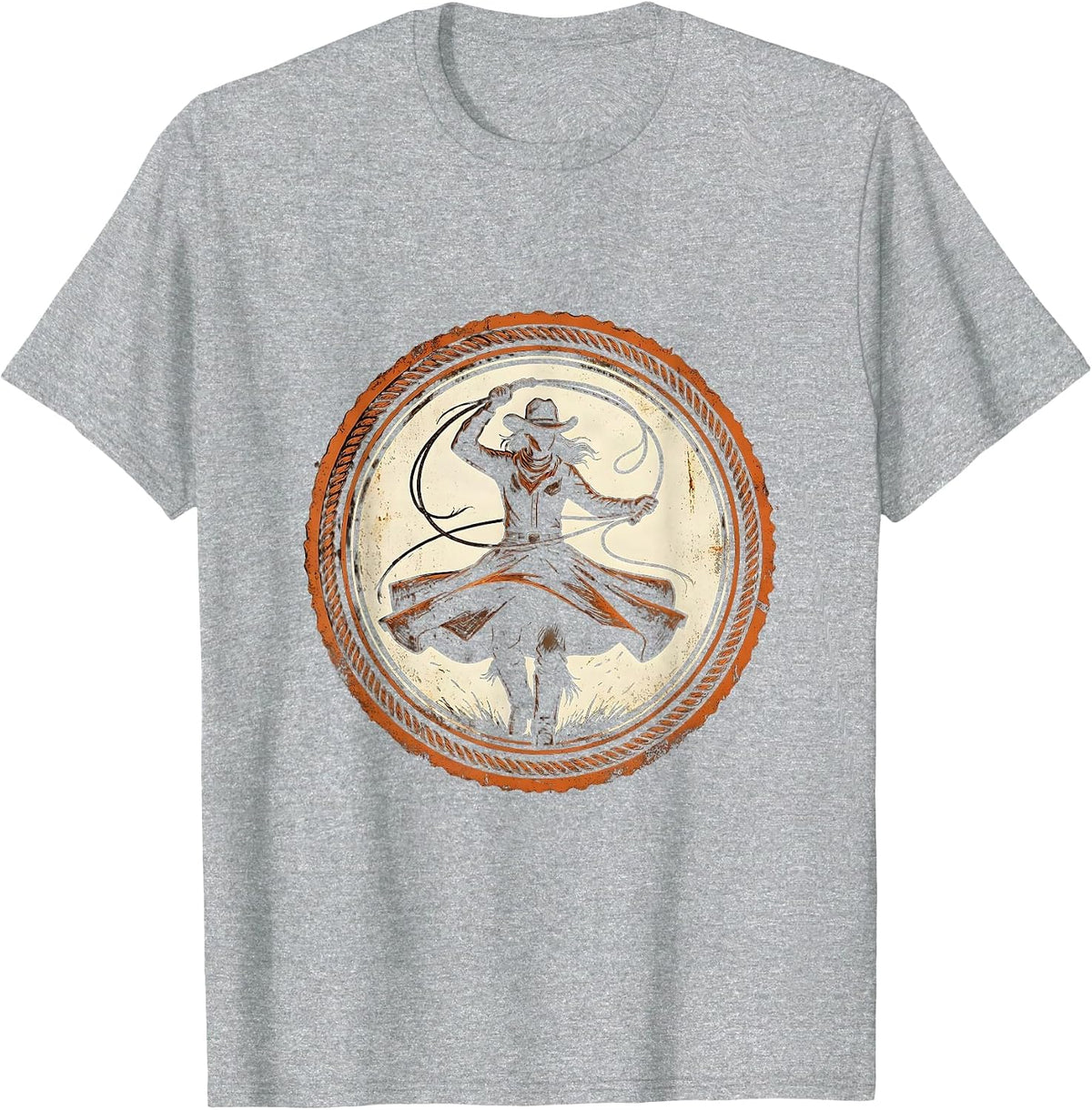 Men's Cowgirl Hat Lasso Twirl Western Rodeo Graphic T-Shirt - Heather Grey