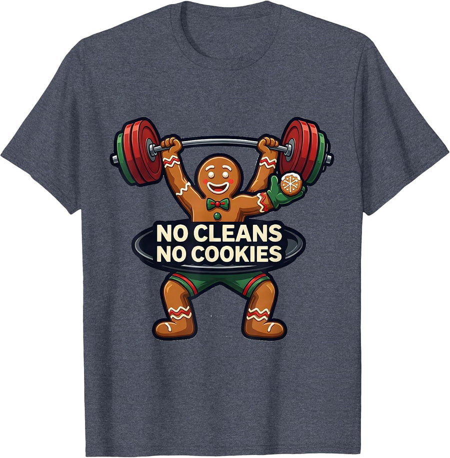 No Cleans No Cookies Funny Gingerbread Man Gym Bodybuilding T-Shirt - Heather Blue